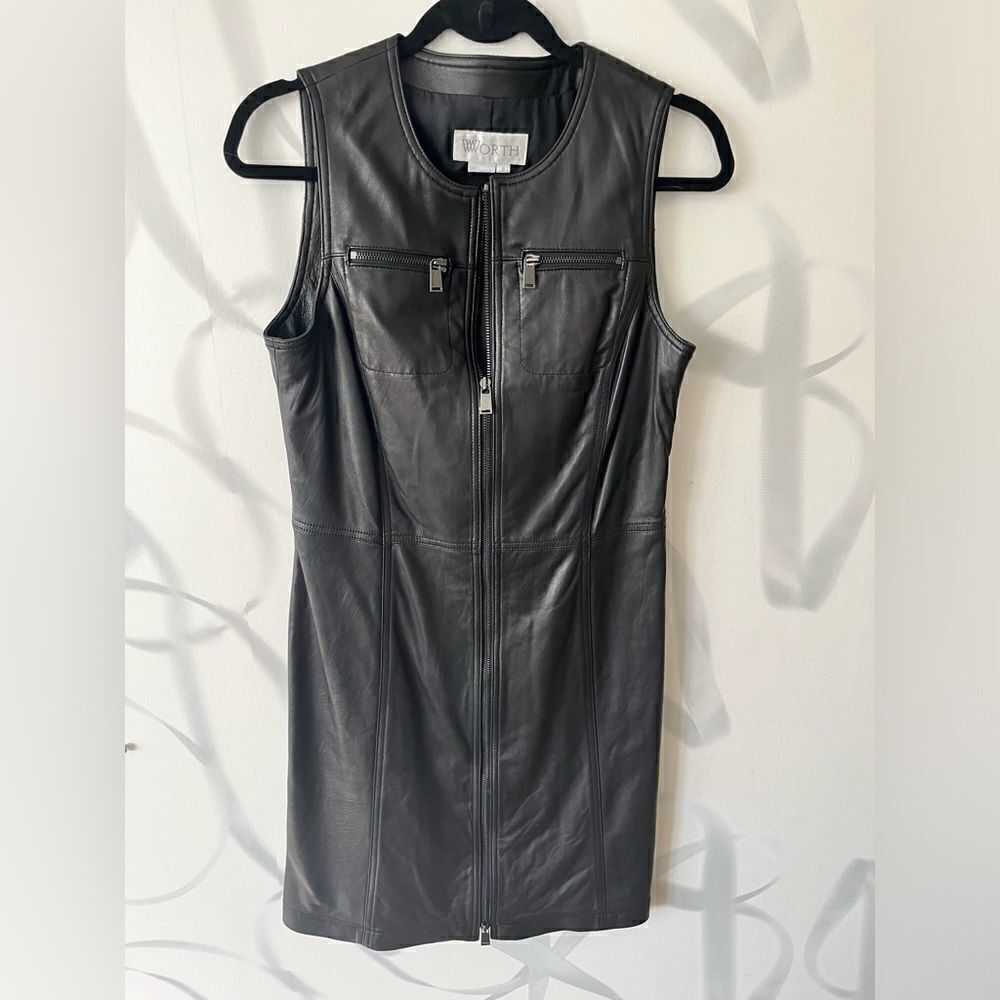 W by Worth Black Leather Dress Size 8